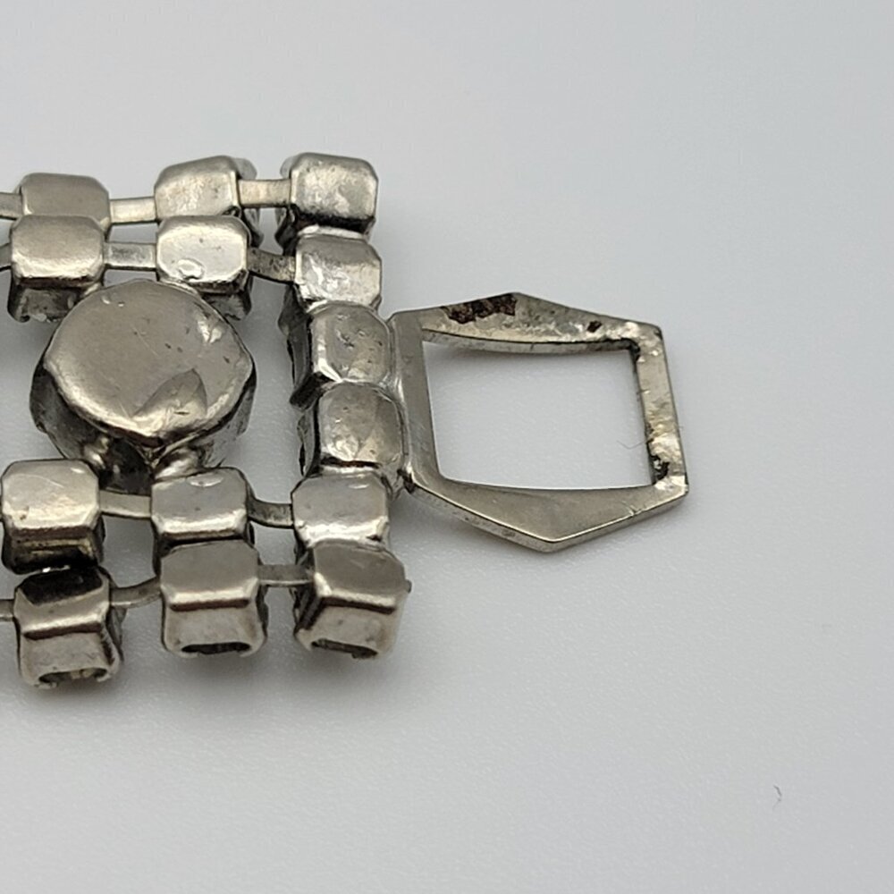 Vintage Crystal Tennis Bracelet Silver-Tone Fold Clasp Wide Statement 7 Inch - Picture 13 of 14